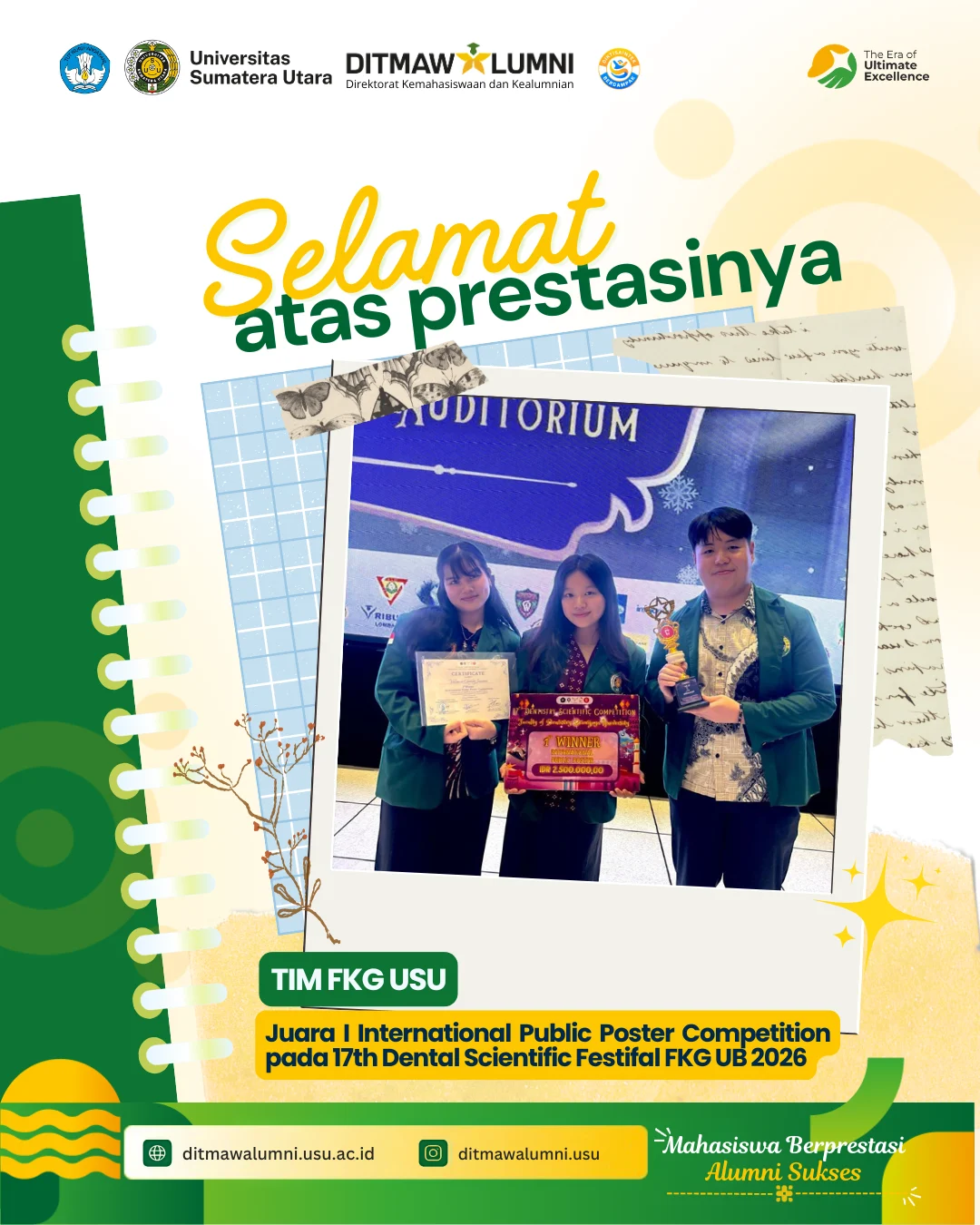 FKG USU Students Win 1st Place in the International Public Poster Competition at Dental Scientific Festival FKG UB 2026